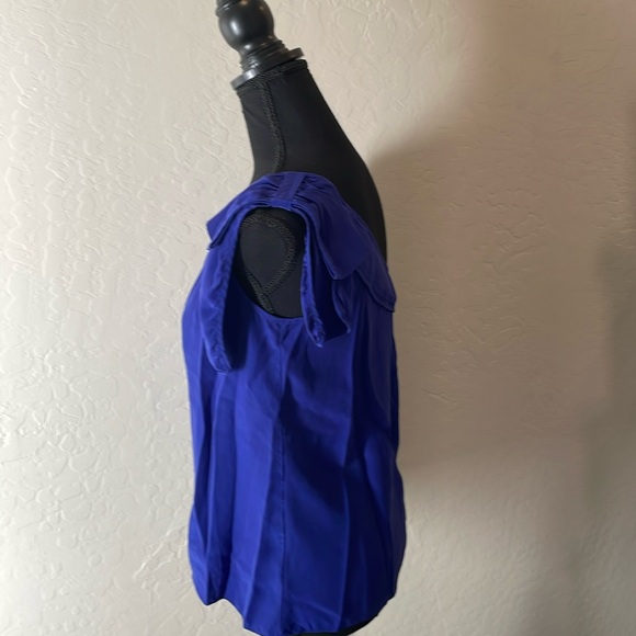PARKER ROYAL BLUE SILK ONE SHOULDER BLOUSE TOP - Picture 3 of 10